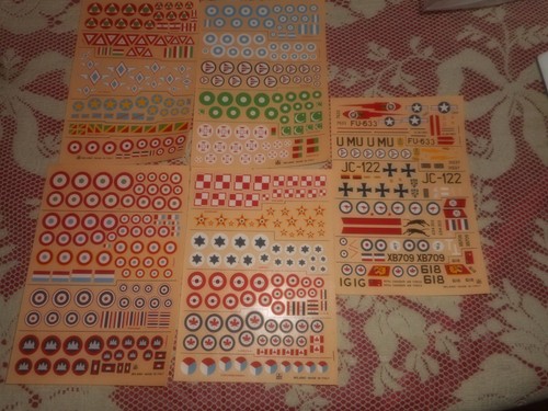 ESCI LOT OF 5 DECAL SHEETS, 4 NATIONAL INSIGNIAS & 1 AIRCRAFT DECAL SET
