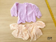 Vintage Homemade Knit Crochet Purple Peach Baby Girl Sweater - Lot of 2