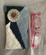 GLASSES CASE HANDMADE reclaimed DENIM, eyeglasses, soft pouch, SILK lined