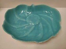 Antique Los Angeles California Pottery Blue Lettuce Shaped Bowl