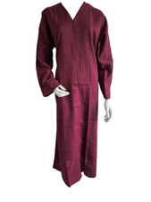 Ladies Regular Plain Pocket Twill Linen Blend Abaya/Jilbab/Maxi Maroon sz 52-58