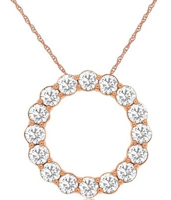 ESTATE 1.30CT DIAMOND 14KT ROSE GOLD 3D CLASSIC CIRCLE OF LIFE FLOATING PENDANT