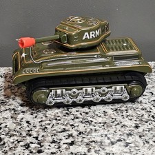 Vintage 1960s Japan Tin Litho M-48-T Army Tank Battery Operated Works - Nomura