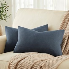 Rustic Cotton Linen Lumbar Throw Pillow Covers Set 20" x 12" Pack of 2 Navy