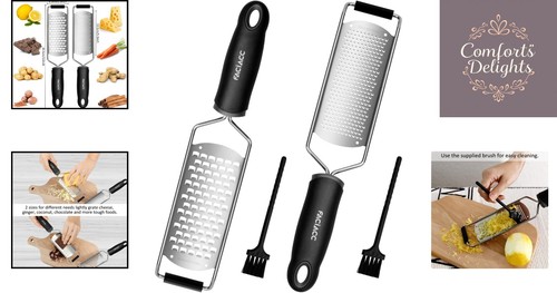 Elegant 2 Pack Lemon Zester & Cheese Grater - Stainless Steel with Rubber Handle - Picture 2 of 12