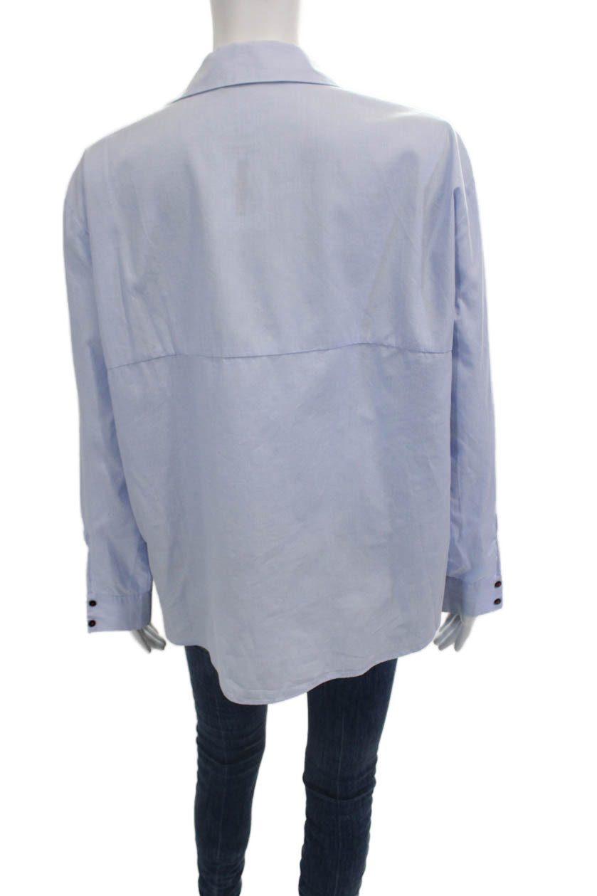 Zara Basic Women Light Blue Collared Button-Up Lo… - image 3