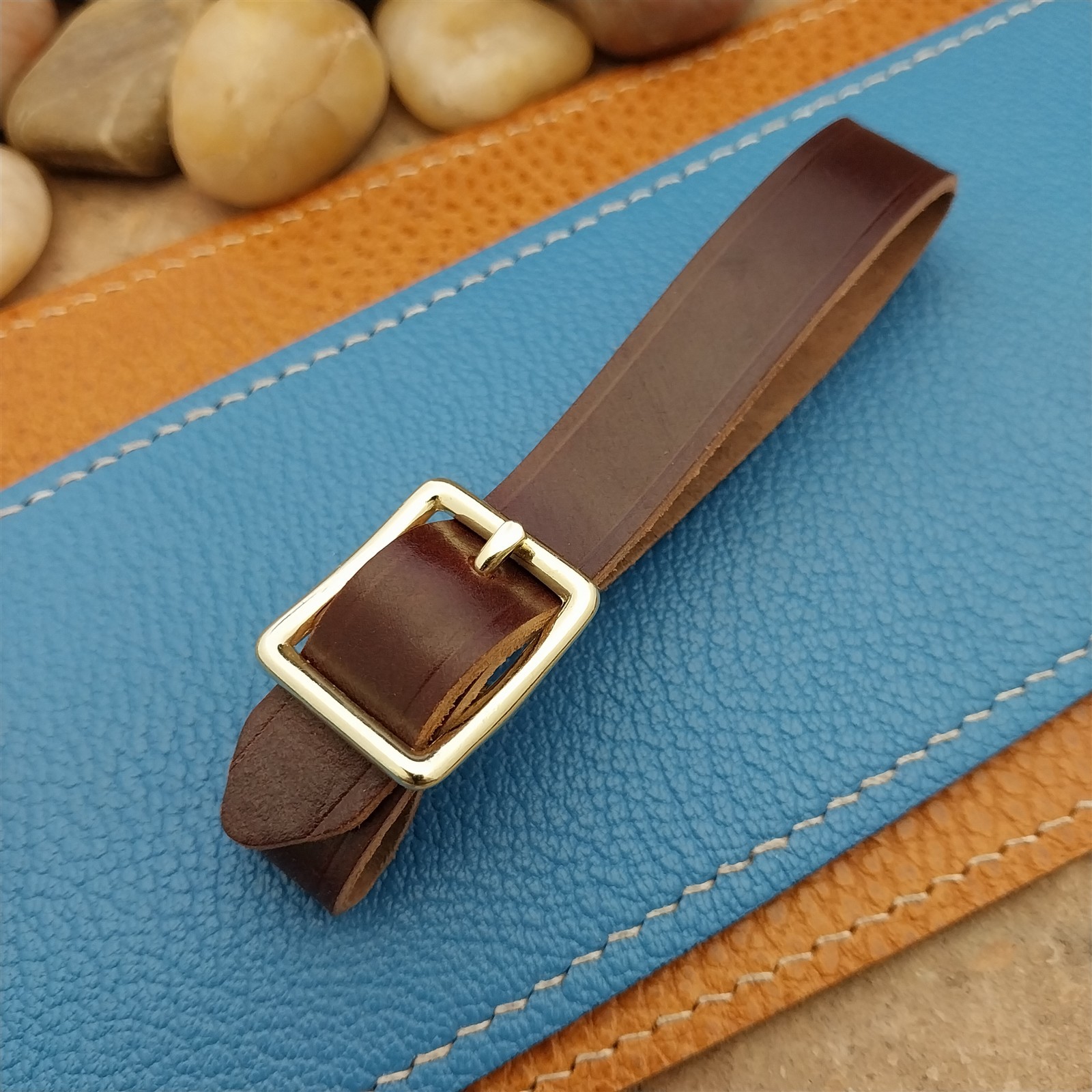 Shell Cordovan Leather Vintage Pocket Watch Fob Strap &Brass Finish Solid Buckle