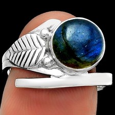 Natural Blue Labradorite Madagascar 925 Sterling Silver Ring s.8 Jewelry R-1410