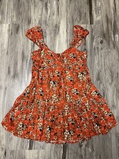 Free People Pattern Play Mini Dress Womens Small Orange Floral Linen Blend