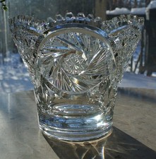 American Brilliant Period Cut Glass Vase with Pinwheel and Hobstar Pattern, 7"W x 6.5"H — listing 2