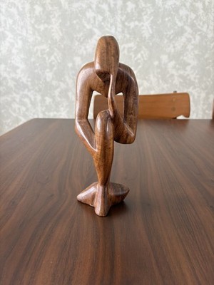 10  Wooden Abstract Sculpture Hand Carved Thinking Statue Wood Figurine Thinker