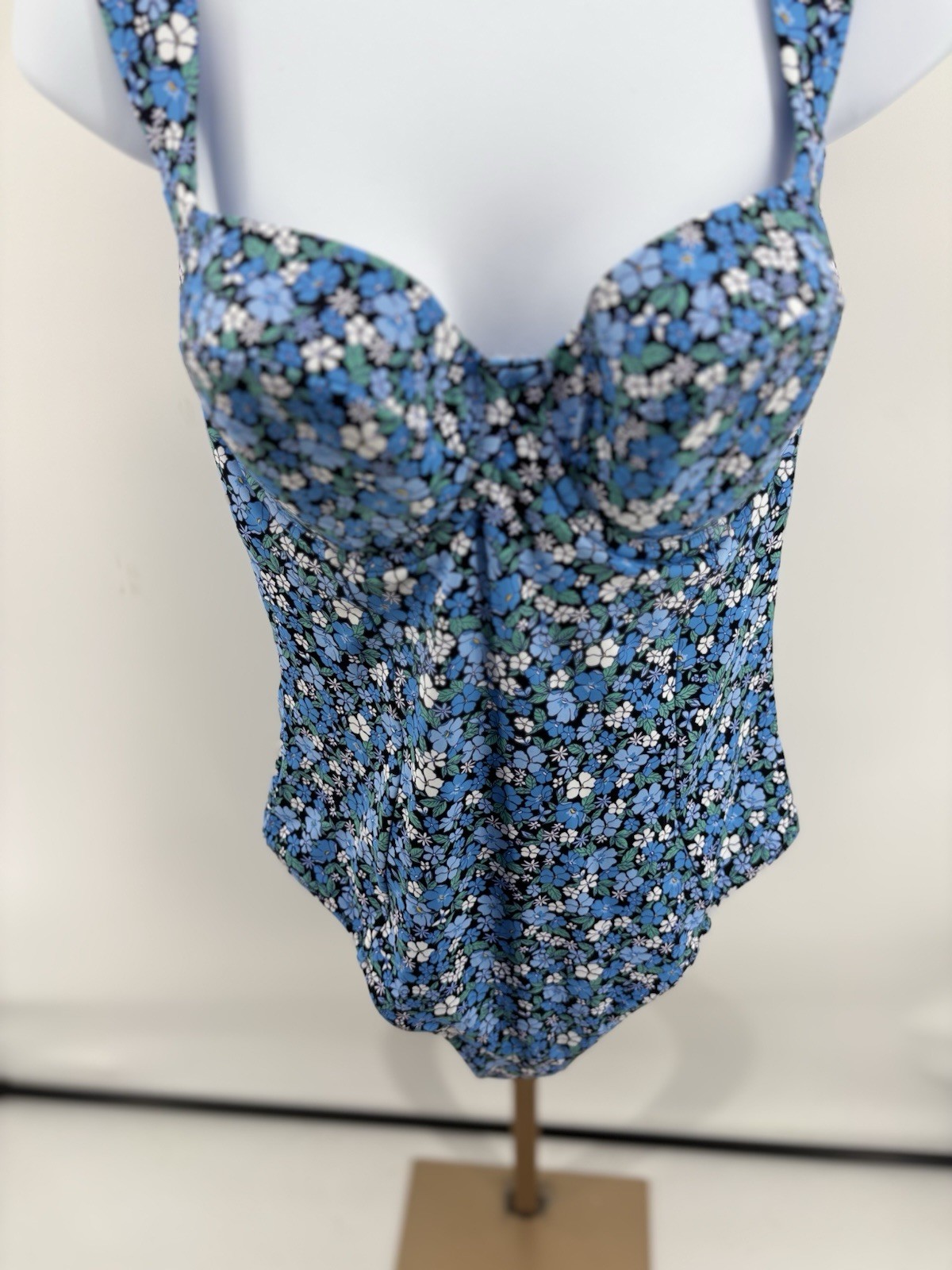 Panache Swim Monica Balcony Widestrap Swimsuit Posey Blue Floral US 38DD NWT