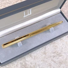 Vintage Dunhill Ballpoint Pen Gemline Gold Finished Barley Brown Clip w/ Box