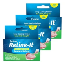 3 Pack Dentemp Reline-it Denture Reline Kit For Upper Lower Dentures Zinc Free