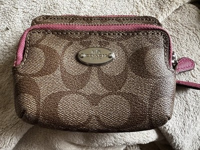 Coach Camel Leather Signature Leather 2-Compartment Change Zippered Purse Wallet