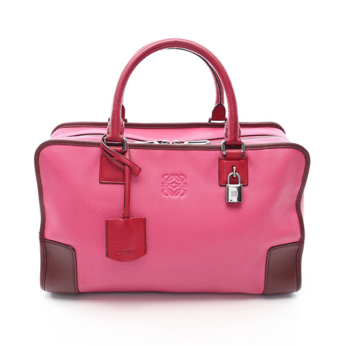 LOEWE Amazona 36 Handbag Leather Pink Red Brown Used Authentic