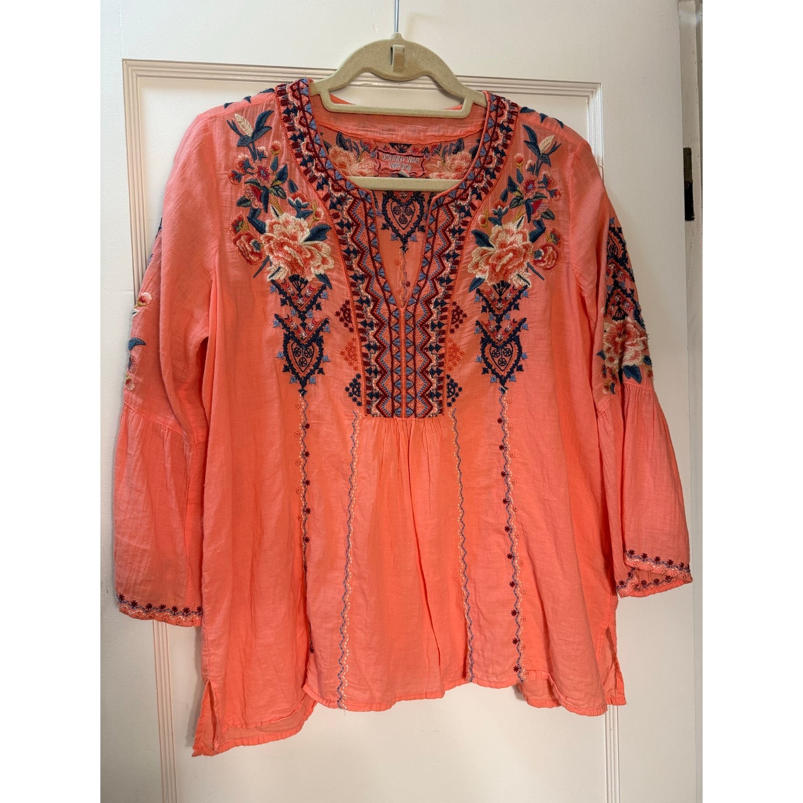 Johnny Was Workshop Embroidered Boho Peasant Blouse Top floral size small