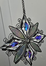 Multicolor Stained Glass Suncatcher Window Panel, Abstract, Glass Metal, 10"