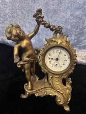 Antique Cherub Mantle Desk Clock Wind Up Working Mechanism Art Nouveau Stunning!
