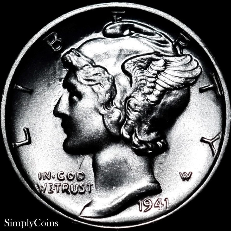 1941-S Mercury Dime BU FB Full Bands MINT ERROR DIE CLASH Silver - Image 2 of 4