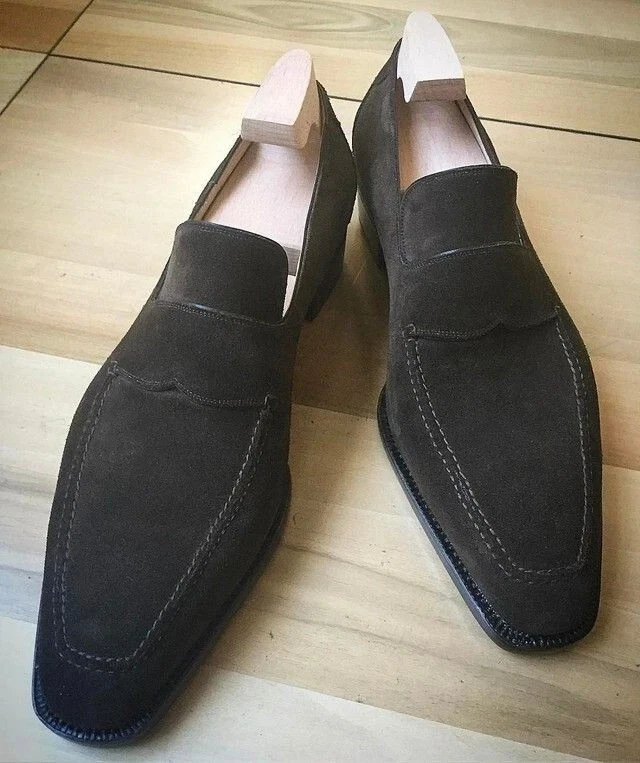 Bespoke Suede Leather Brown Loafers Mens Leather loafers Formal Leather Loafers