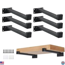 EZYDECOR 12" Heavy-Duty Wooden Floating Shelf Brackets - 6 Pack Black Supports