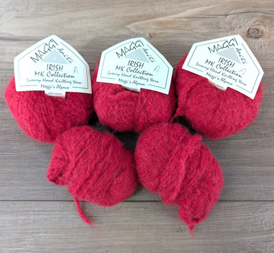 Maggi Knits red 100% alpaca Irish MK Coll color 3 (3full,2partial) skeins yarn