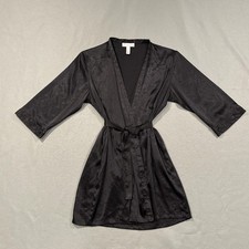 Vintage Oscar de la Renta Robe Women L Black Satin Embroidered Quiet Luxury VTG