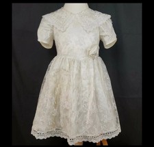 Vtg Jessica McClintock Dress Little Girls 5 Satin Lace Bow Crinoline Puff Sleeve