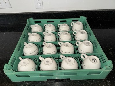 Vntge 16 Homer Laughlin Best China Green Stripe RestaurantWare Coffee Cups &Rack