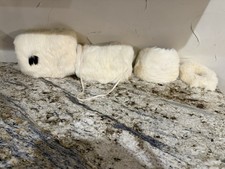 Cappellino Vgt, fascia per la testa, 2 manicotti. Pelliccia di coniglio bianca con ermellino. Scatola originale. Nuovo.