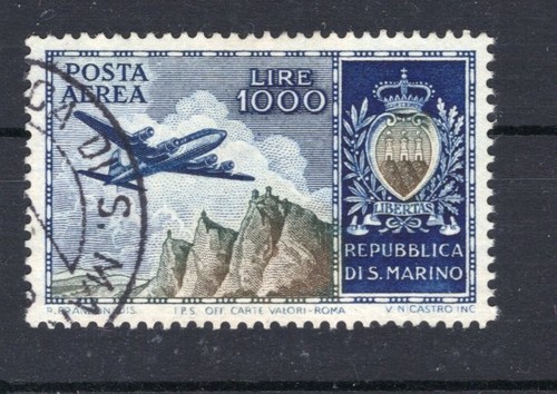 SAN MARINO 1954 - AIRMAIL - PLANE AND VIEW 1000 LIRE USED