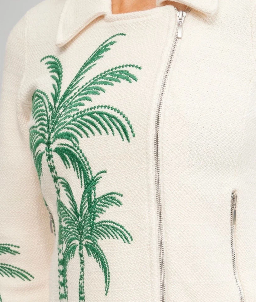 Chaqueta Chico’s Bordada Palmera Talla 00 US XSKnit Moto Bolsillos Cremallera Frontal Foto 2 de 4