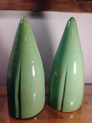 Vintage Chinese Celadon Jadeite Green Wall Pockets 11.25 Planters MCM Ceramic