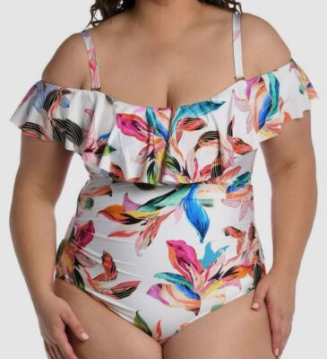 $135 La Blanca Womens White Paradise Ruffle Mio One Piece Swimsuit Plus Size 22W