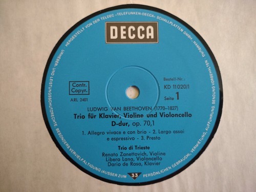 TRIO DI TRIESTE PLAYS BEETHOVEN MOZART & HAYDN PIANO TRIO DECCA GERMAN 11020 - Picture 4 of 7