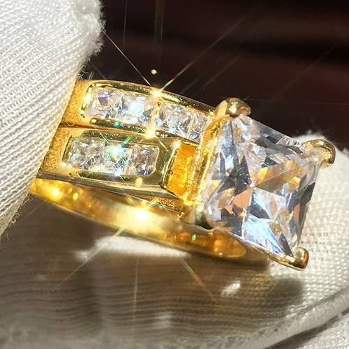 Juegos de anillos de plata 925 de corte princesa circonita talla 6-10 de plata 925 - Imagen 5 de 9
