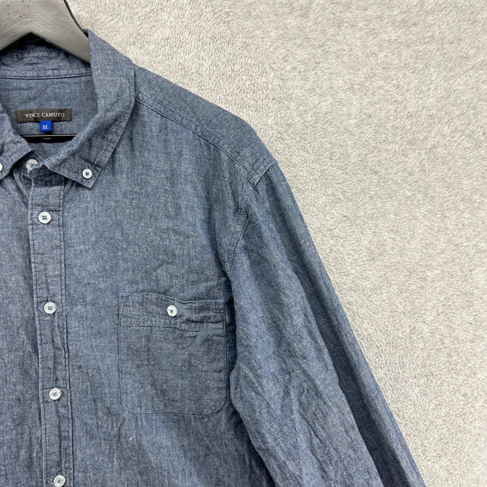 Camisa Vince Camuto Para Hombre Talla XL Azul Manga Larga Abotonada Algodón Vestido Informal Foto 3 de 4