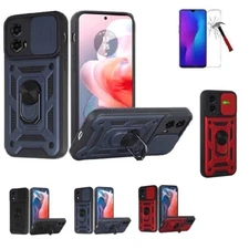 For Motorola Moto G Power 5G 2024, Slide Camera Cover Ring Case + Tempered Glass
