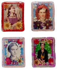 Magnet, One Pc Asst Only, Frida Kahlo, Decorated with Flowers and Glitter, 1.5"