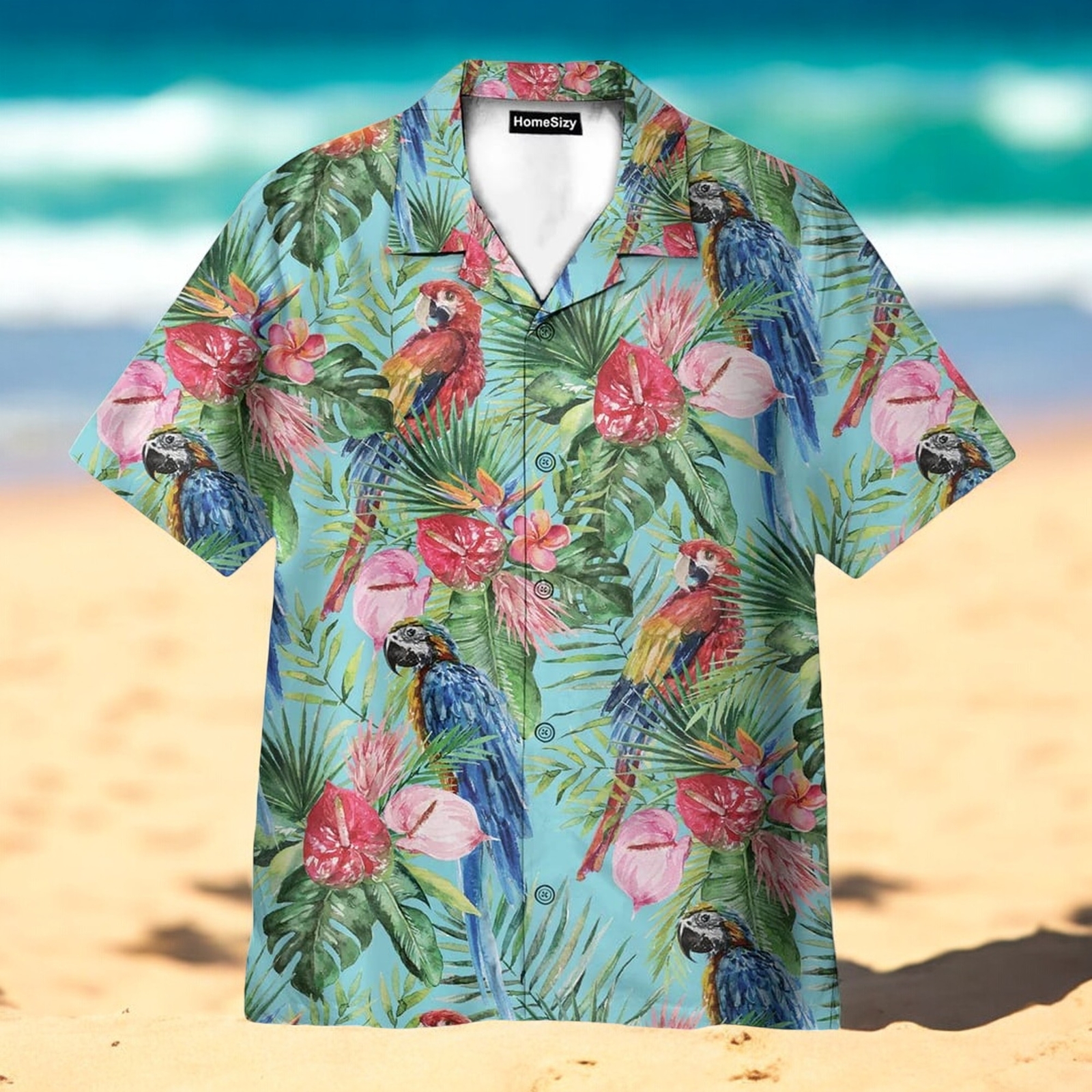 Beach Parrot Tropical Flowers Pattern Hawaiian Shirt