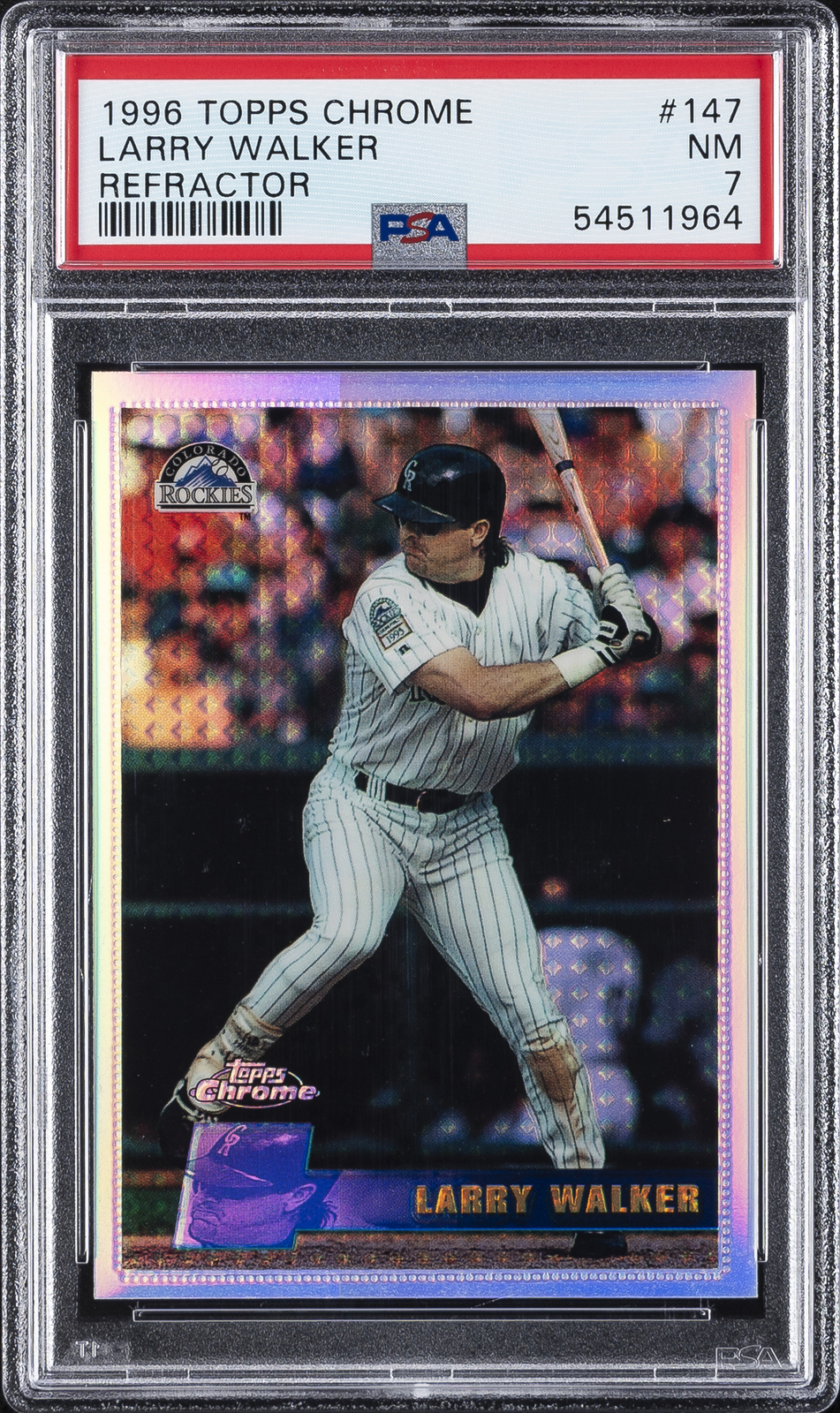 1996 TOPPS CHROME REFRACTOR #147 LARRY WALKER PSA 7