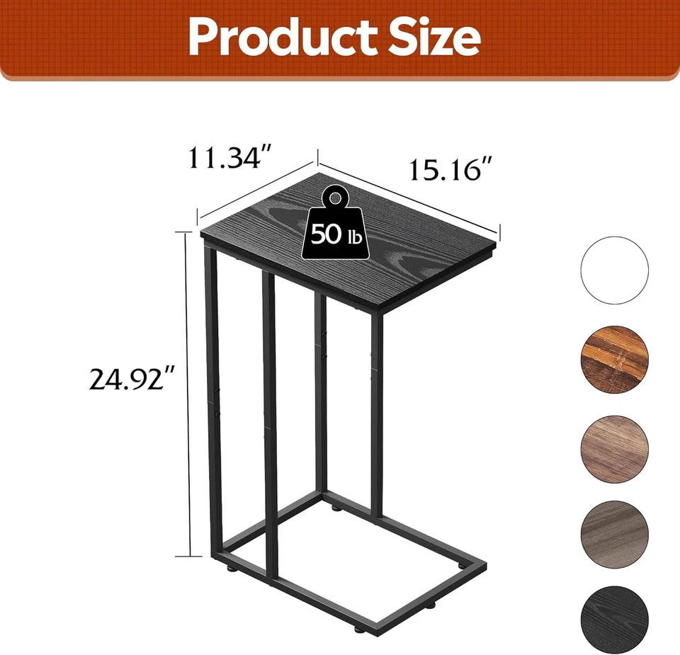 Black Side Table, C Table End Table for Bedroom, Black Couch Table, Side Table - Image 3 of 4