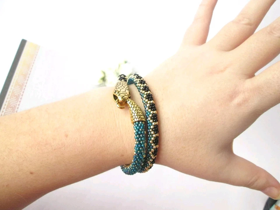 Turquoise Handmade snake bracelet Ouroboros jewelry Serpent rope Choker  - Image 2 of 4