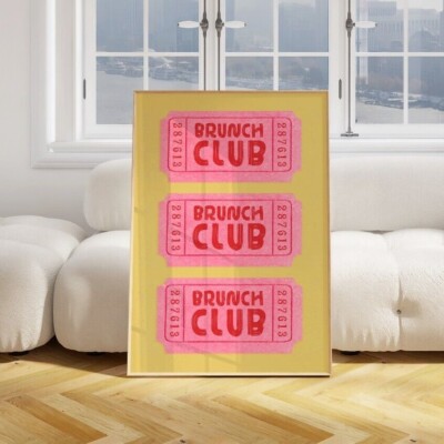 Brunch Club Ticket Druck Poster Küche Wandbild Wohndeko Retro Kunst Rosa 2455