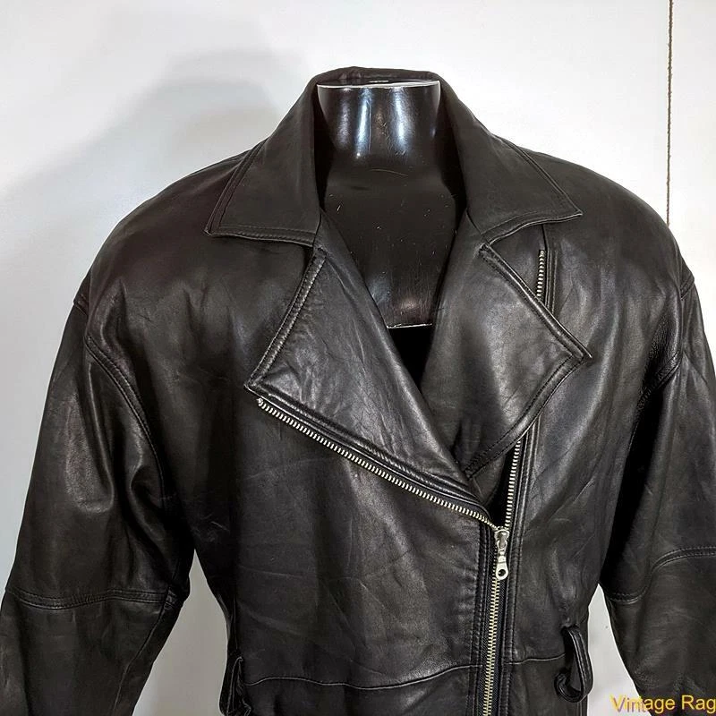 Chaqueta de motociclista 4EVER de piel de cordero para mujer talla M negra con forro Foto 2 de 4