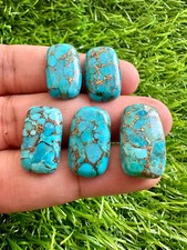 5Pcs Natural Blue Copper Turquoise cabochon Cushion Loose Gemstone 12x20MM