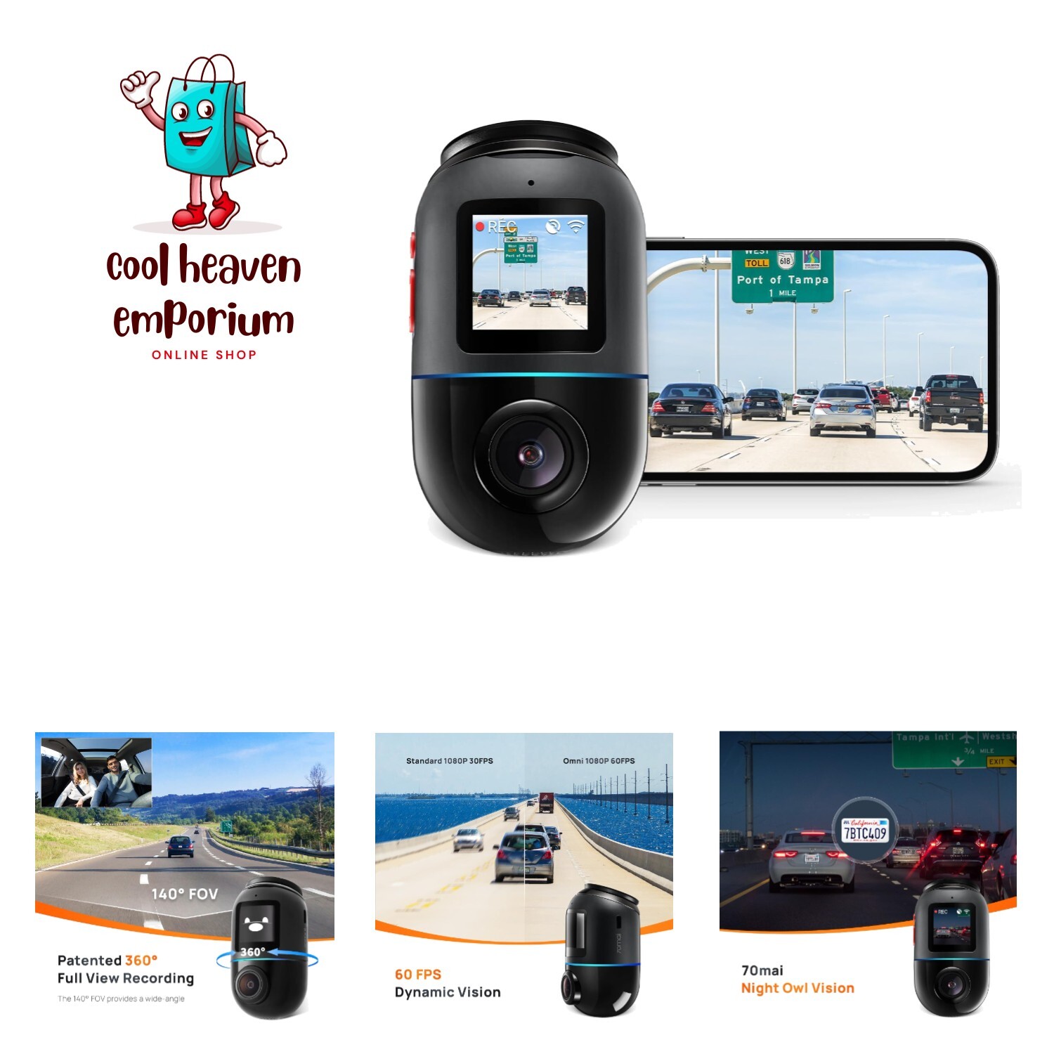 Dash Cam Omni with 360° Rotation Superior Night Vision Built-in 128GB Storage-image