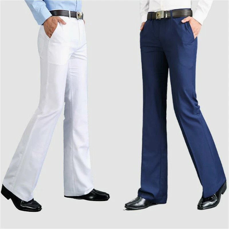 Retro 60s 70s Men Bell Bottom Pants Flare Slim Fit Formal Dress Trouser  Business