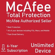 McAfee Total Protection UNLIMITED DEVICE / 6 YEAR Account Subscription 